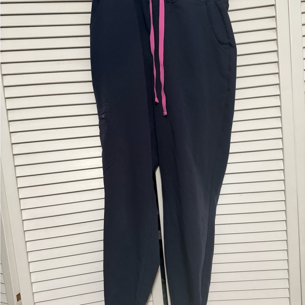 Figs Navy Joggers with Pink Drawstring